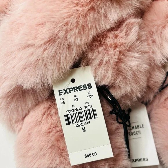 Express Blush Pink Faux Fur Slippers SZ MED with Detachable Brooch - Picture 4 of 5